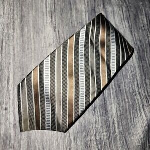 Paul Dione Men's Necktie Brown Gray Striped Silk Business Casual Professional‎